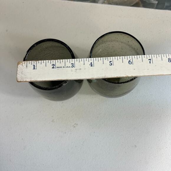 Green Smoke Bubble Glass Stemless Wine Artisan Glass Set of 2 - Picture 9 of 10